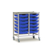 Gratnells Double Column Adjustable Trolley 850mm Set 01 Silver with Royal Blue Trays and Runners