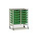 Gratnells Double Column Adjustable Trolley 850mm Set 01 Silver with Grass Green Trays and Runners