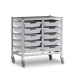 Gratnells Double Column Adjustable Trolley 725mm Set 01 Silver with Light Grey Trays and Runners