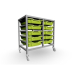 Gratnells Double Column Adjustable Trolley 725mm Set 01 Silver with Lime Jolly Trays and Runners