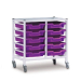 Gratnells Double Column Adjustable Trolley 725mm Set 01 White with Plum Purple Trays and Runners
