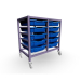 Gratnells Double Column Adjustable Trolley 725mm Set 01 Gratnells Grey with Royal Blue Trays and Run