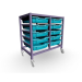 Gratnells Double Column Adjustable Trolley 725mm Set 01 Gratnells Grey with Cyan Blue Trays and Runn