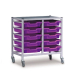 Gratnells Double Column Adjustable Trolley 725mm Set 01 Silver with Plum Purple Trays and Runners