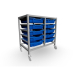 Gratnells Double Column Adjustable Trolley 725mm Set 01 Silver with Royal Blue Trays and Runners