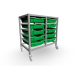 Gratnells Double Column Adjustable Trolley 725mm Set 01 Silver with Grass Green Trays and Runners
