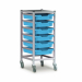 Gratnells Single Column Adjustable Trolley 850mm Set 01 Silver with Cyan Blue Trays