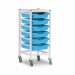 Gratnells Single Column Adjustable Trolley 850mm Set 01 White with Cyan Blue Trays