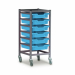 Gratnells Single Column Adjustable Trolley 850mm Set 01 Gratnells Grey with Cyan Blue Trays