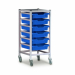 Gratnells Single Column Adjustable Trolley 850mm Set 01 Silver with Royal Blue Trays