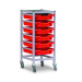 Gratnells Single Column Adjustable Trolley 850mm Set 01 Silver with Flame Red Trays